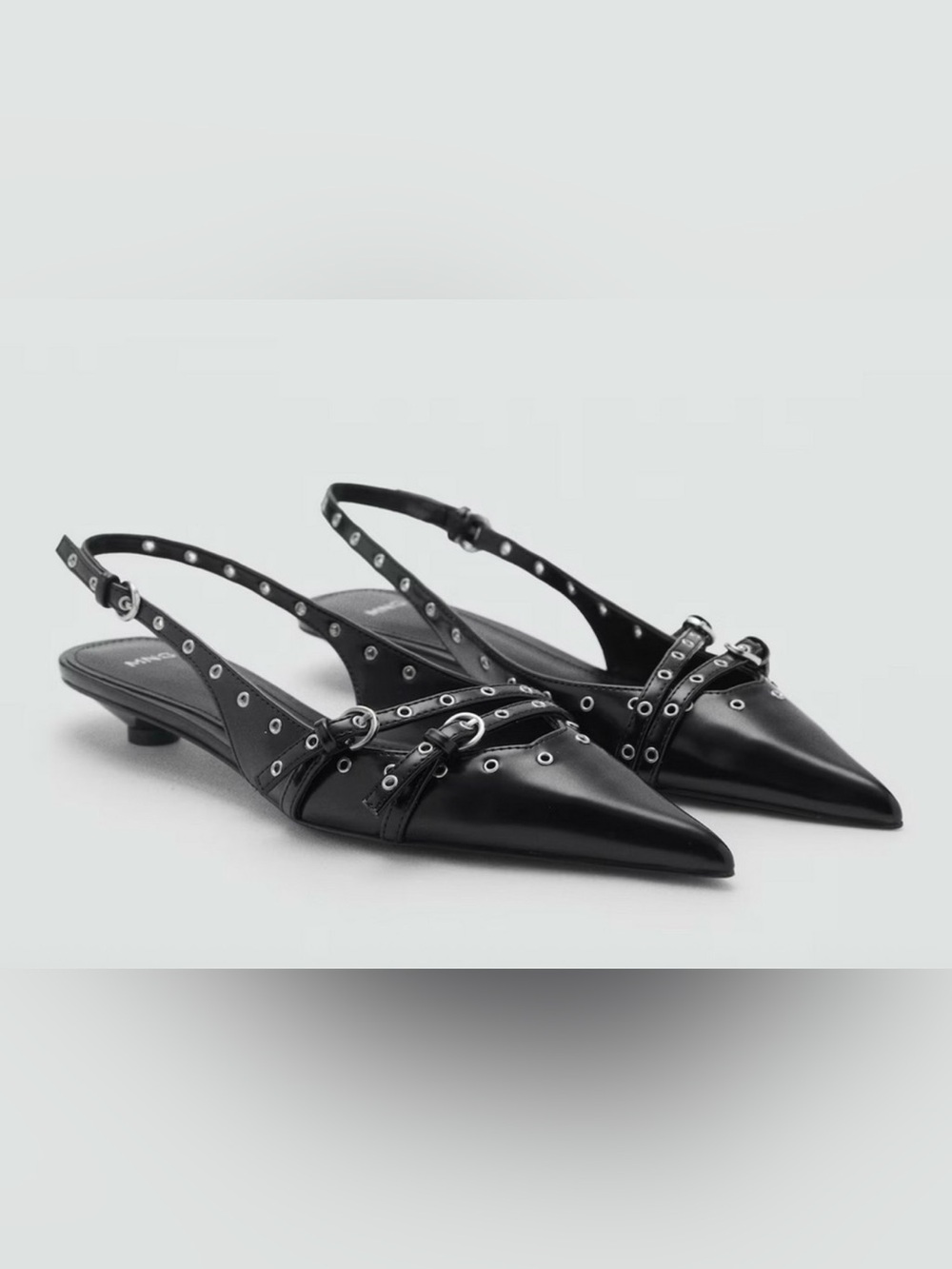 NEW MANGO MNG BLACK DIE CUT KITTEN HEELS SLINGBACK PUMPS SHOES SZ 9 40